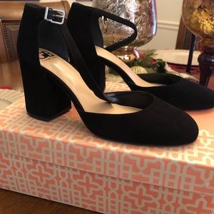 Black Suede Ankle Strap Heel
